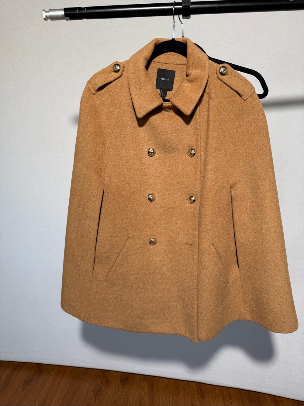Forever 21 Double-Breasted Camel Brown Cape with Epaulets